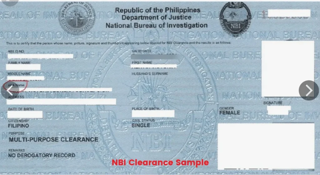 NBI Clearance Sample Philippines