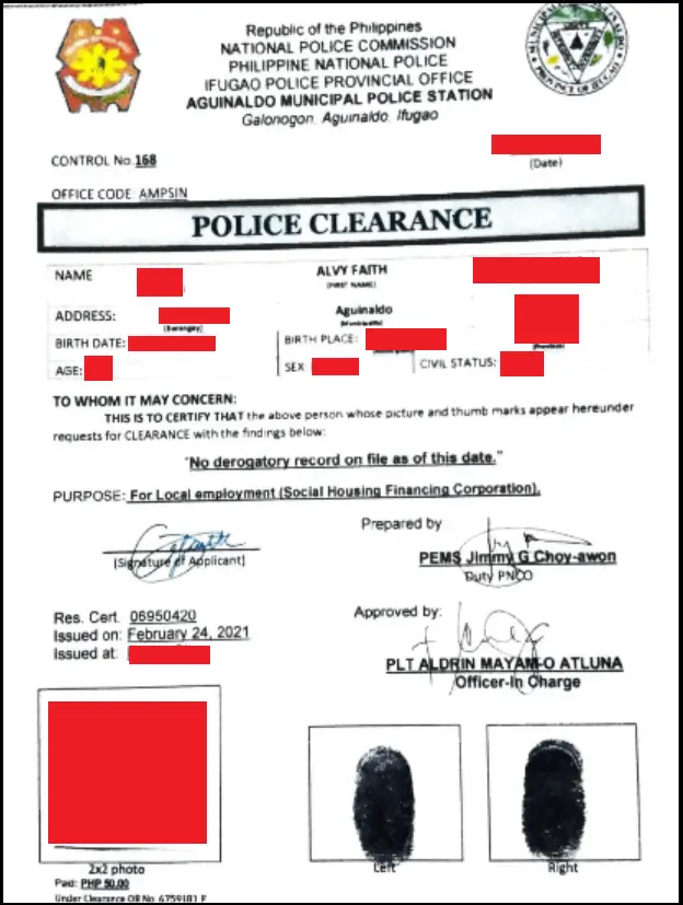 National Police Clearance Sample Philippines